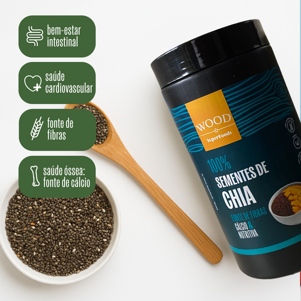 Semente de Chia 100% Pura Premium 567g Wood Superfoods