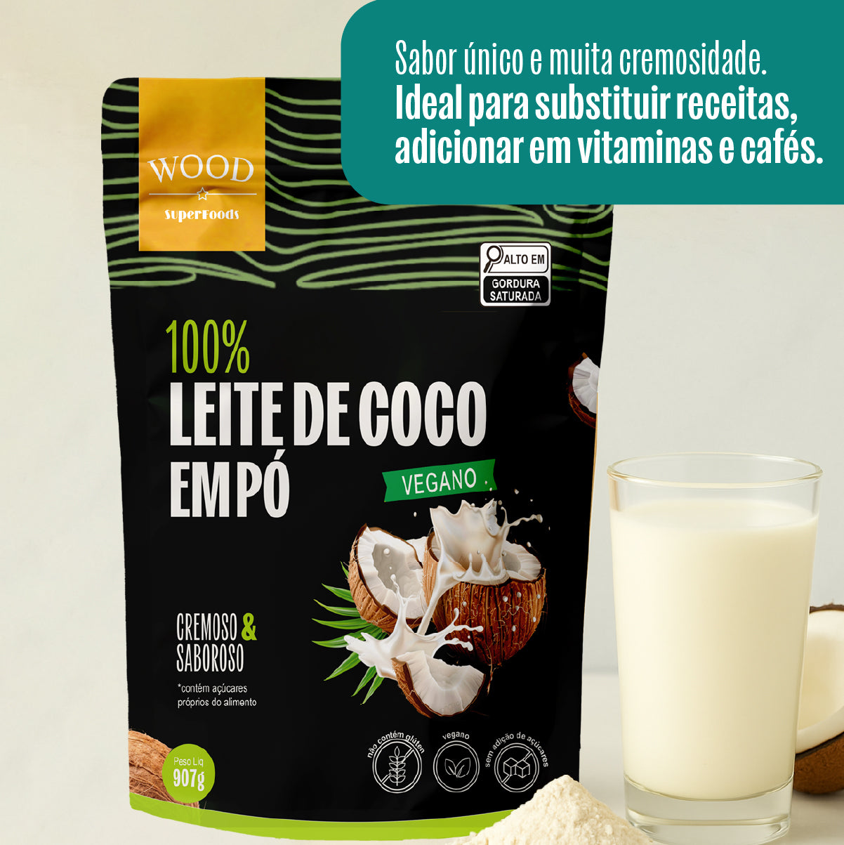 Kit 2 Leite de Coco em Pó 100% Puro Vegano Sem Lactose 907g