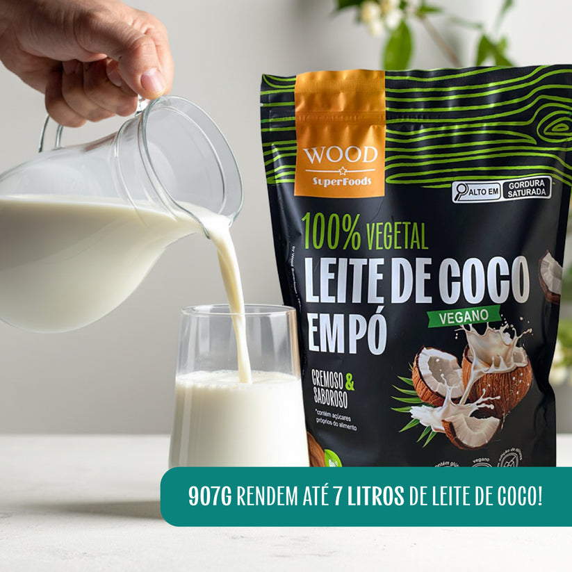 Leite de Coco em Pó 100% Vegetal Vegano Sem Lactose 907g – Wood Superfoods