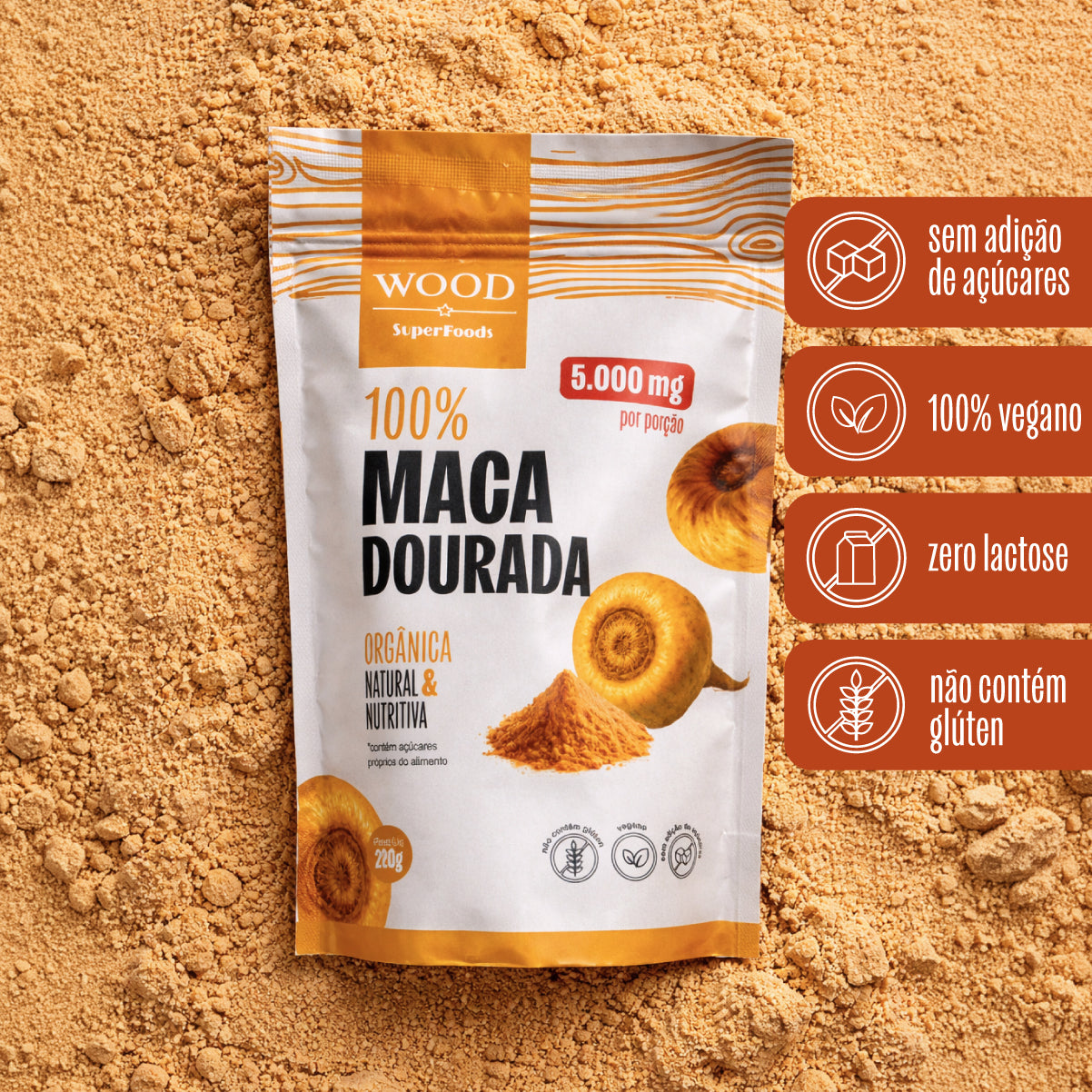 Kit 2 Maca Peruana Dourada Em Pó Premium 100% Pura 226g Wood