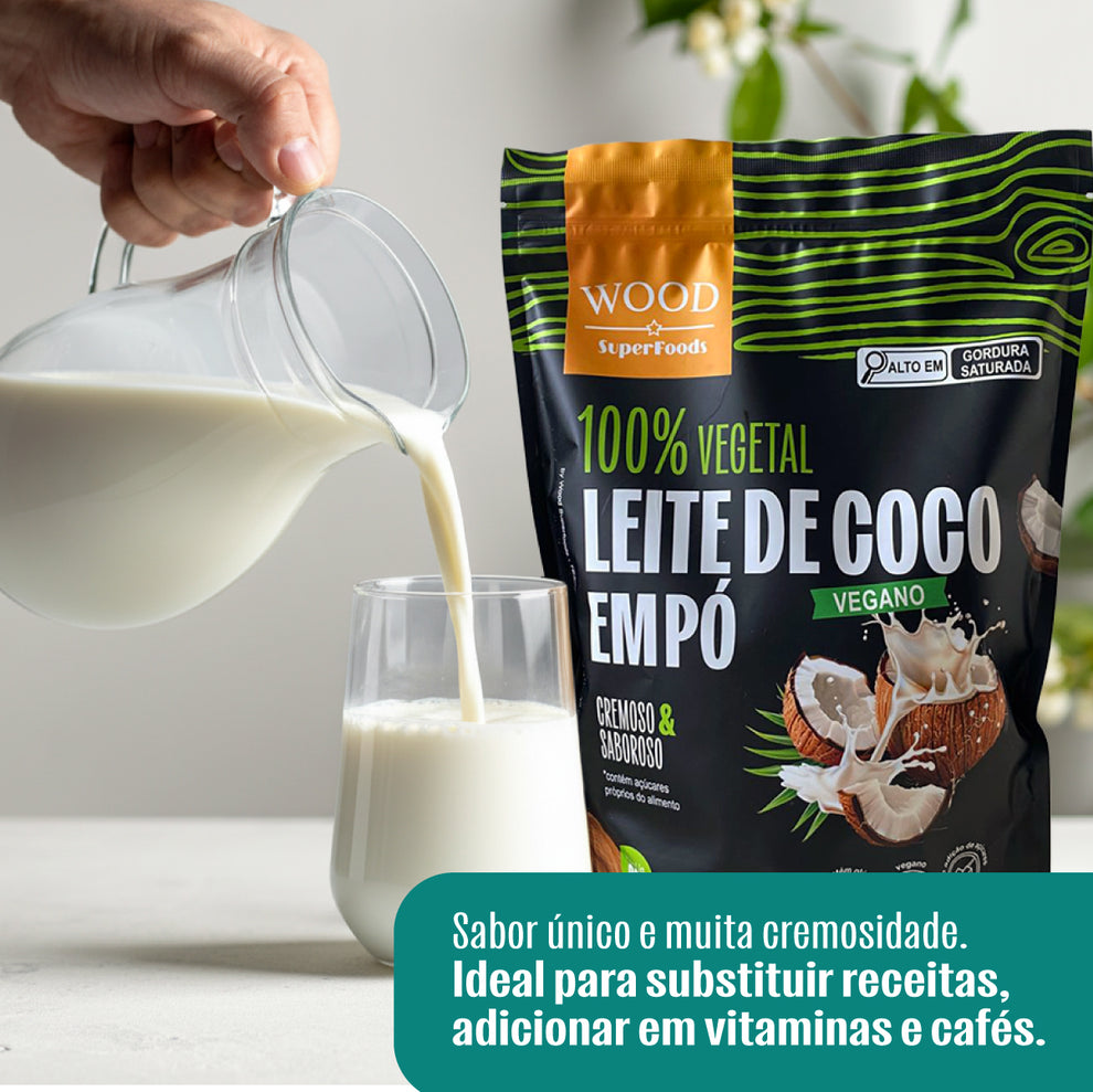 Leite de Coco em Pó 100% Vegetal Vegano Sem Lactose 907g – Wood Superfoods