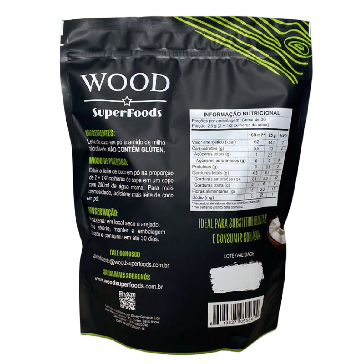 Leite de Coco em Pó 100% Vegetal Vegano Sem Lactose 907g – Wood