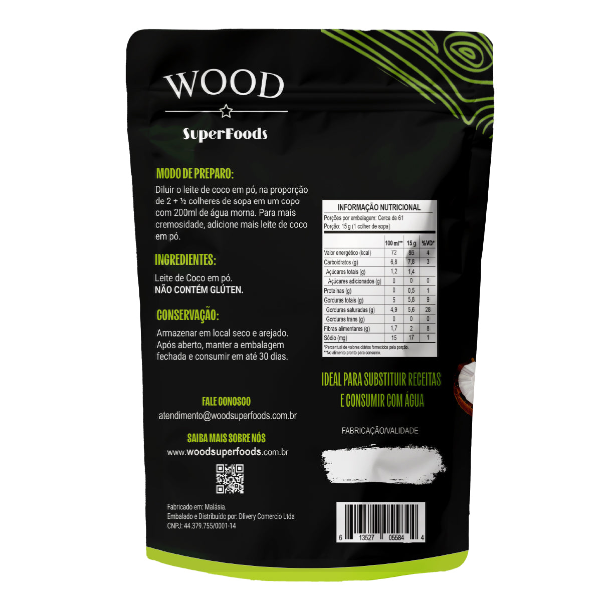 Kit 2 Leite de Coco em Pó 100% Puro Vegano Sem Lactose 907g