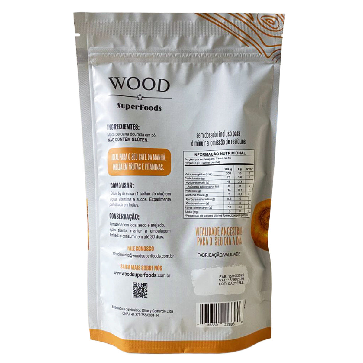 Kit 2 Maca Peruana Dourada Em Pó Premium 100% Pura 226g Wood